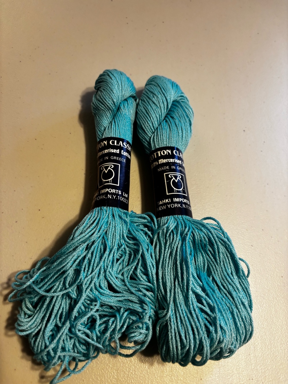 Tahki 100 % Mercerised Cotton Classic Yarn Turquoise 3815 Lot of 2